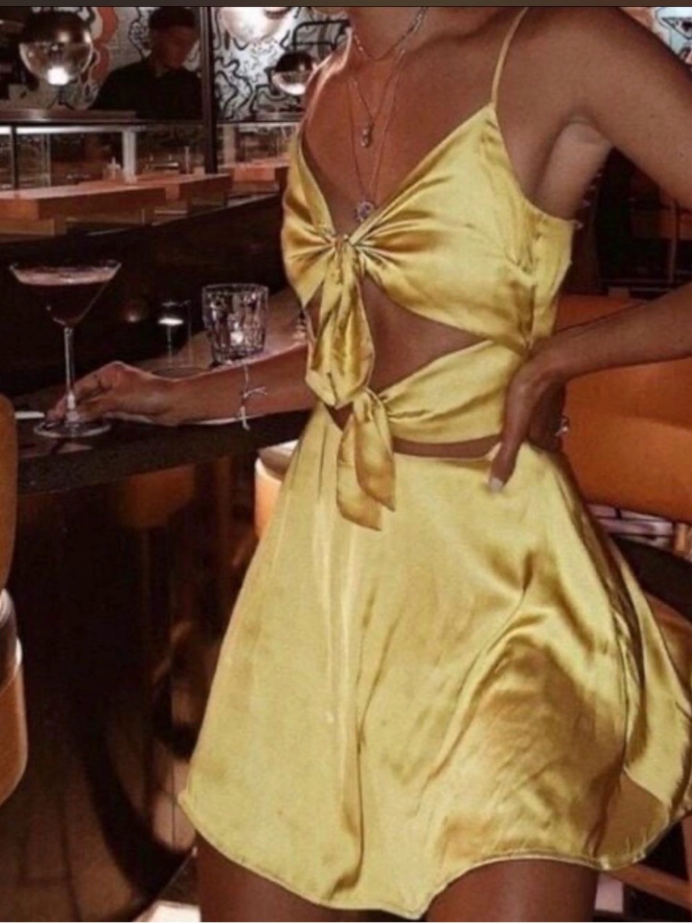 Lovers + Friends Yellow Satin Tie-Front Mini Dress